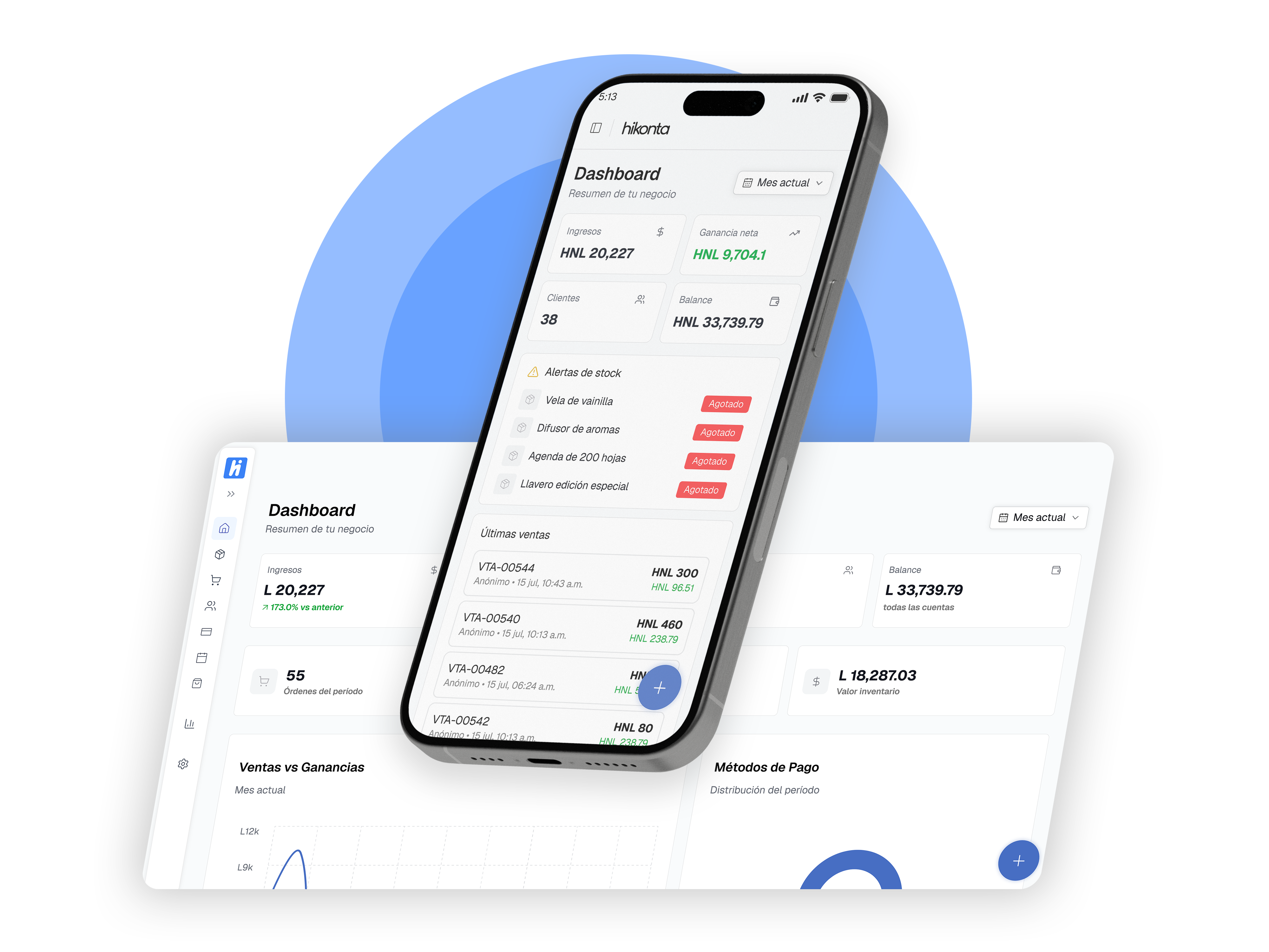 Dashboard de HiKonta en telefono y computadora